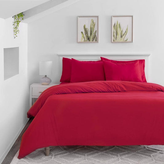 WELSPUN BASICS Comforter/Quilt/Duvet Full/Queen / Red WELSPUN BASICS - Cozy Solid Cotton Percale Comforter Set