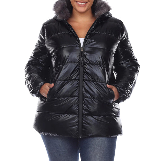 WHITE MARK Womens Jackets XXL / Black WHITE MARK - Metallic Puffer Coat with Hoodie