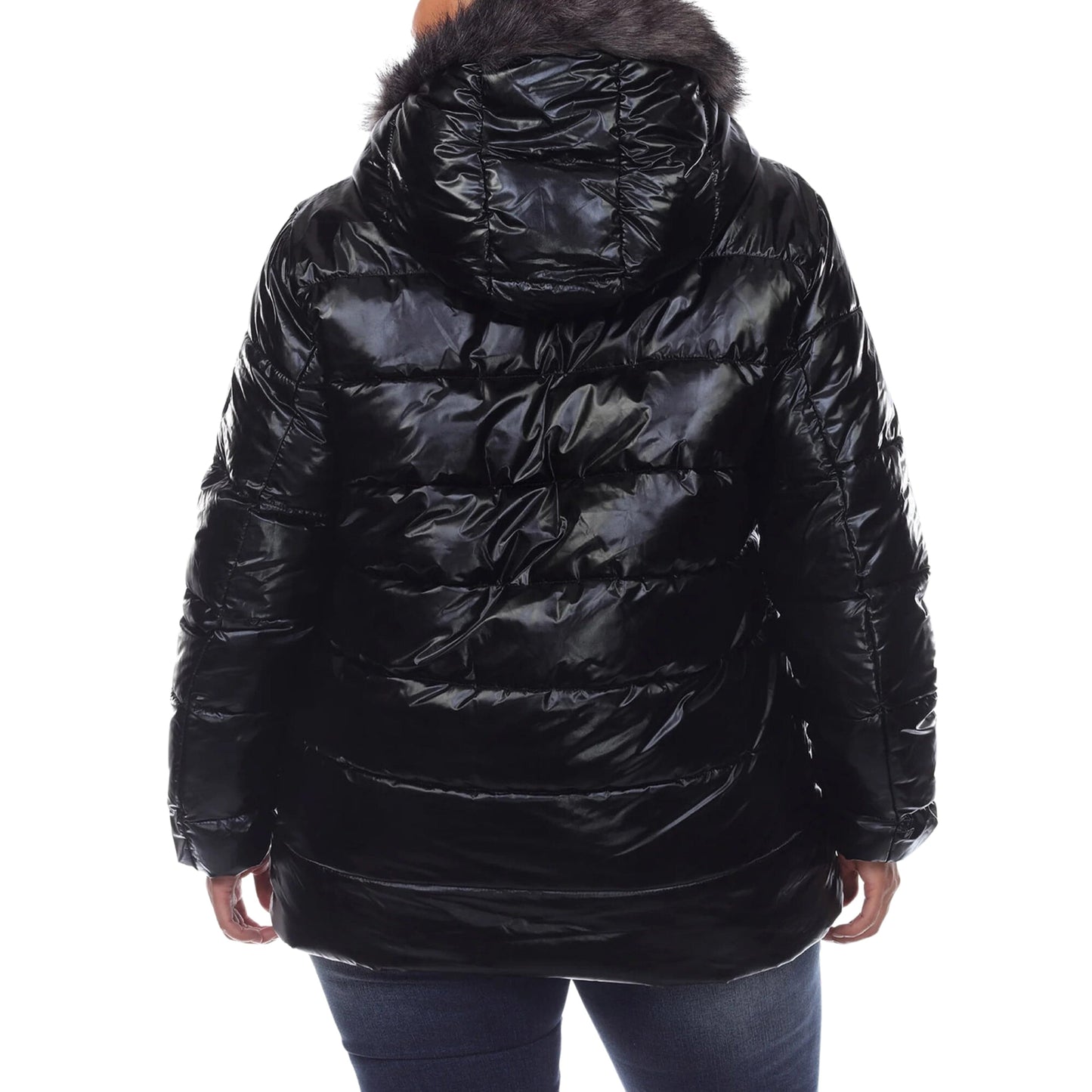 WHITE MARK Womens Jackets XXL / Black WHITE MARK - Metallic Puffer Coat with Hoodie