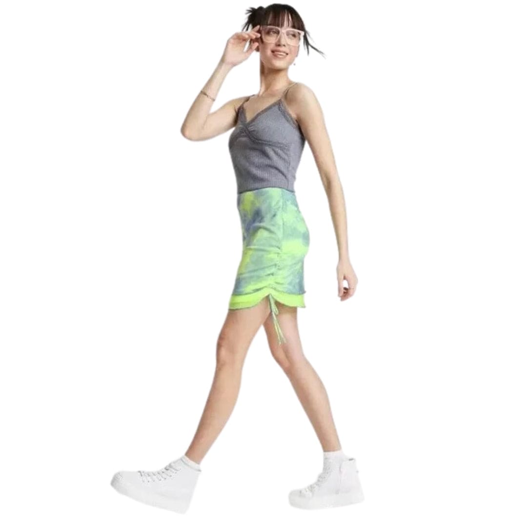 WILD FABLE Womens Bottoms XS / Green WILD FABLE - Mesh Side Ruched Mini Skirt