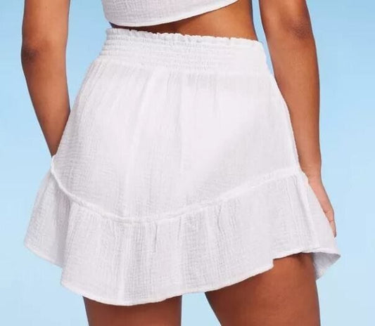 WILD FABLE Womens Bottoms XL / White WILD FABLE -  Smocked Ruffle Cover up Skirt