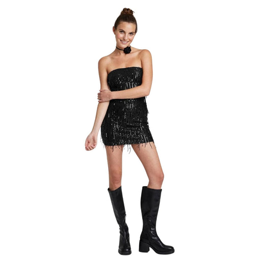 WILD FABLE Womens Dress L / Black WILD FABLE - Tube Sequin Fringe Mini Bodycon Dress