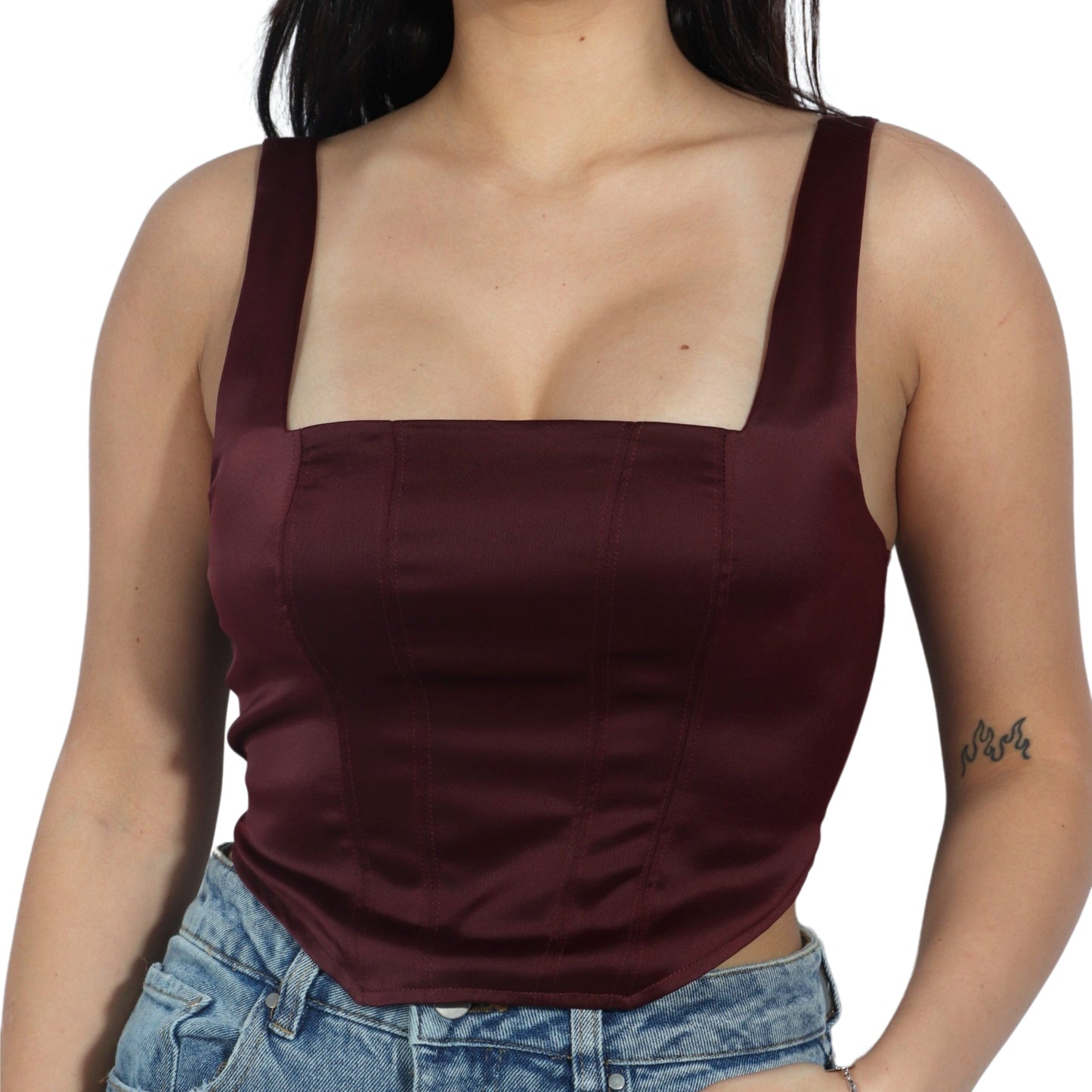 WILD FABLE Womens Tops XS / Burgundy WILD FABLE - Satin Corset Cropped Top