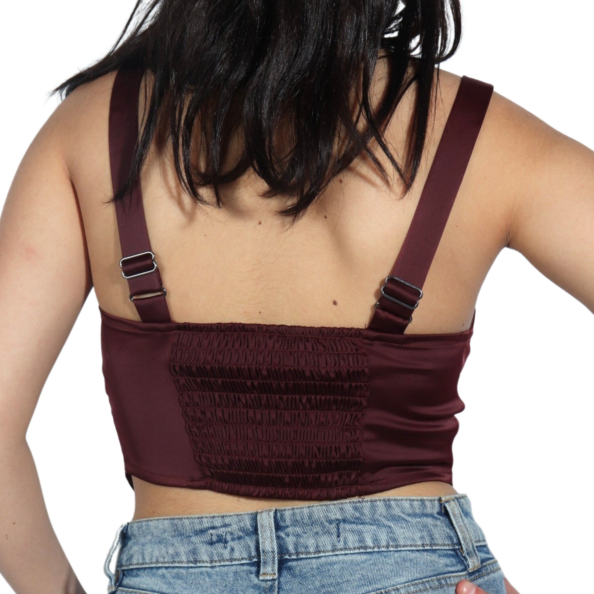 WILD FABLE Womens Tops XS / Burgundy WILD FABLE - Satin Corset Cropped Top