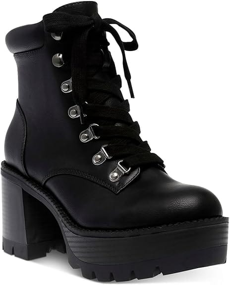 WILD PAIR Womens Shoes 38.5 / Black WILD PAIR - Maurenne Faux Leather Ankle Combat & Lace-up Boots