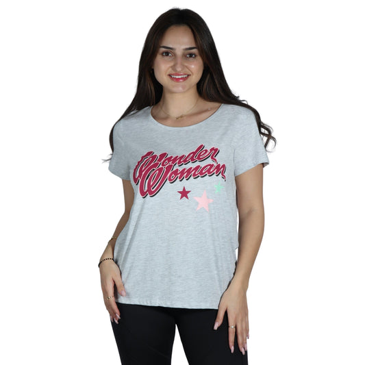 WONDER WOMAN Womens Tops M / Grey WONDER WOMAN - Printed T-Shirt