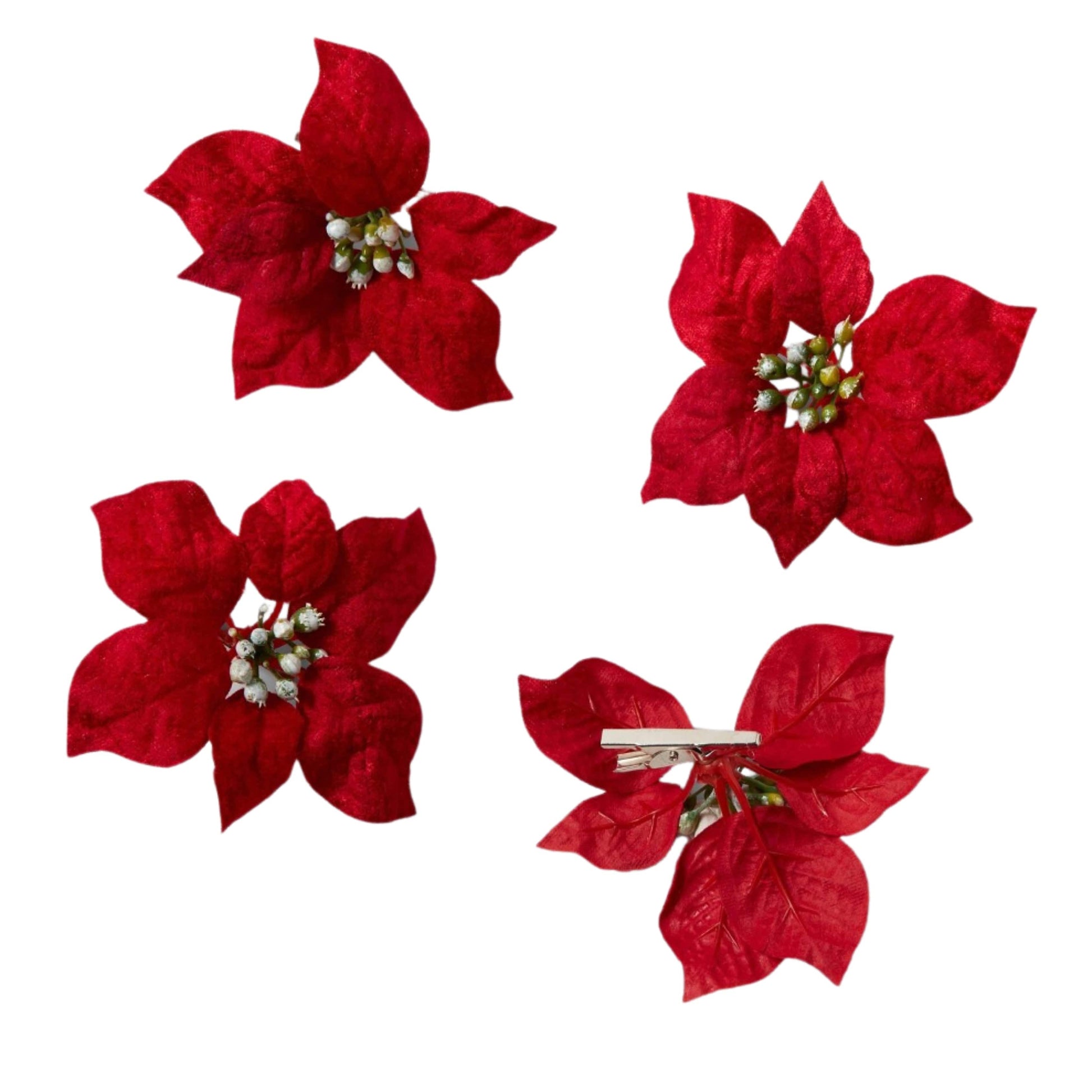 WONDERSHOP Christmas Decoration Red WONDERSHOP - 4ct Red Poinsettia Clips