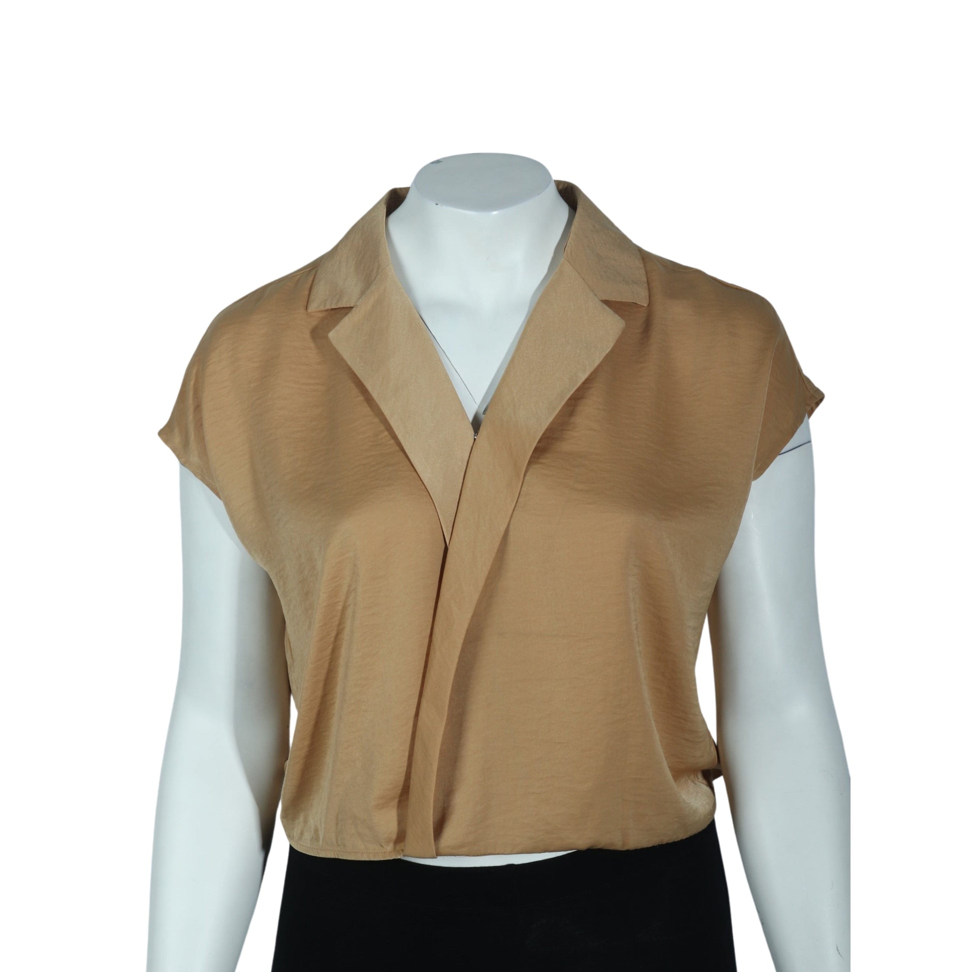 WORTHINGTON Womens Tops Petite L / Beige WORTHINGTON - Notch Lapel Leaf Blouse Wrap