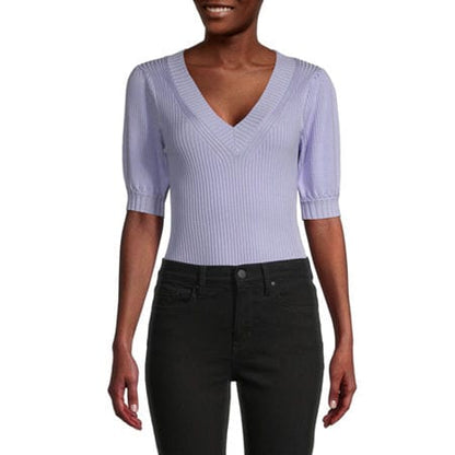 WORTHINGTON Womens Tops Petite M / Purple WORTHINGTON -  V Neck Elbow Sleeve Pullover Sweater