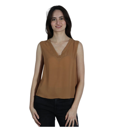 WORTHINGTON Womens Tops Petite S / Brown WORTHINGTON - V-Neck Flowy Tank Top