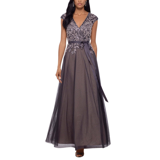 XSCAPE Womens Dress XL / Grey XSCAPE - Beaded Maxi Evening Dress