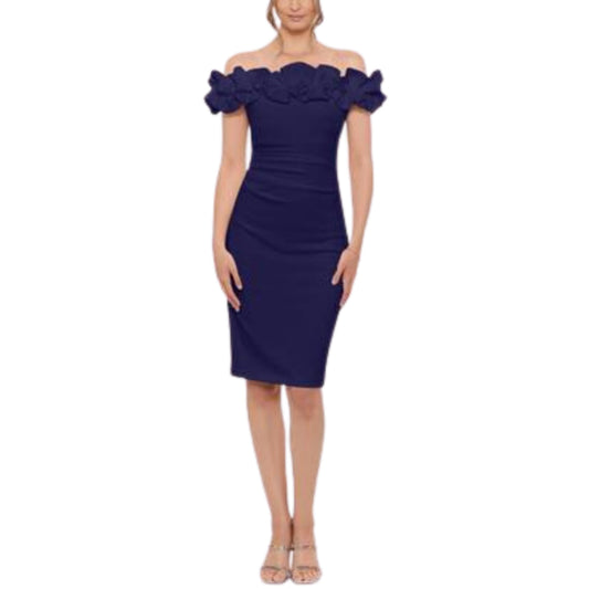 XSCAPE Womens Dress XL / Navy XSCAPE -  Off-the-Shoulder Ruffle-Collar Dress