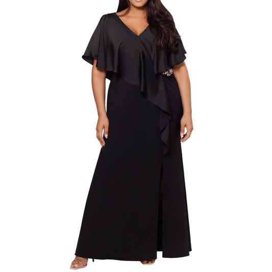 XSCAPE Womens Dress XXL / Black XSCAPE - Ruffled Embellished Maxi Dress