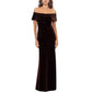 XSCAPE Womens Dress L / Brown XSCAPE - Velvet Off shoulder Ruched Evening Dress