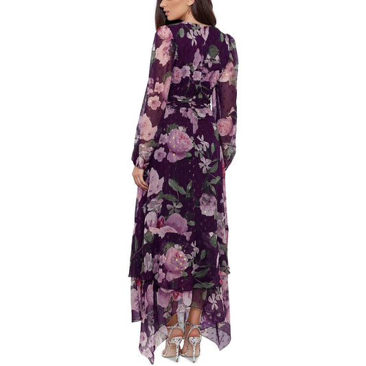 XSCAPE Womens Dress L / Purple XSCAPE - Women's Chiffon Floral Long Dress