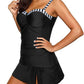 YONIQUE Womens Swimwear XXL / Black YONIQUE - Tankini Swimsuits with Skirt Two Piece