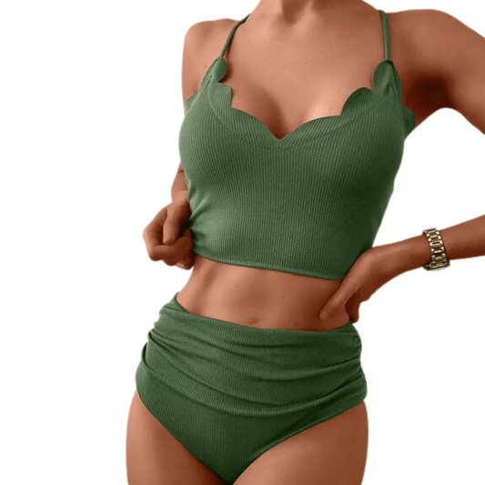 ZAFUL Womens Swimwear M / Green ZAFUL - Ribbed Wavy Edge High Waist Bikini