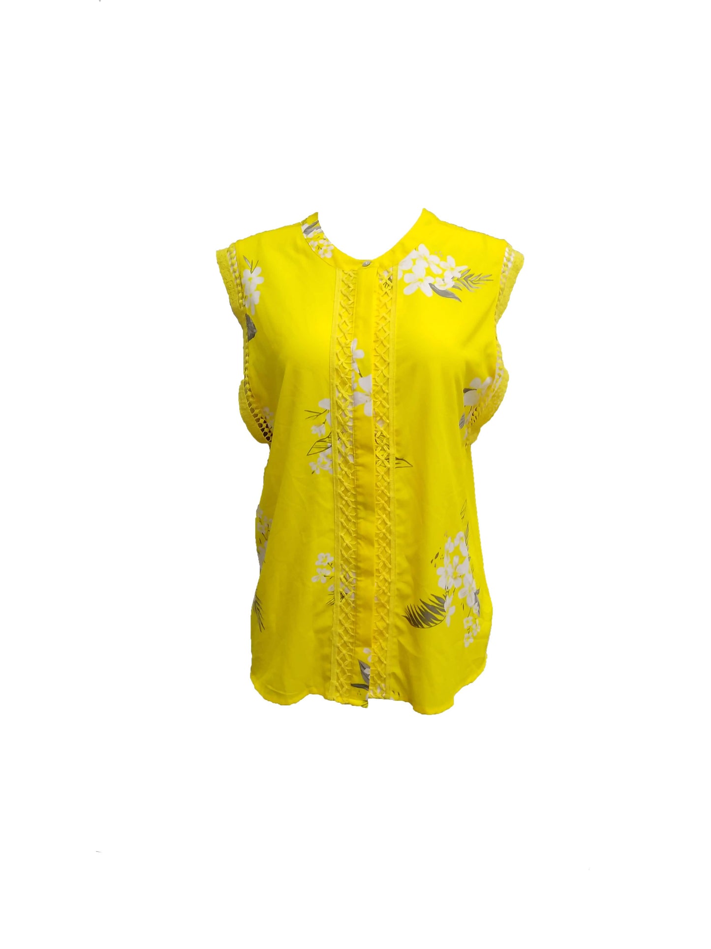 a new day Womens Tops Medium / Yellow Floral Sleeveless Shirt