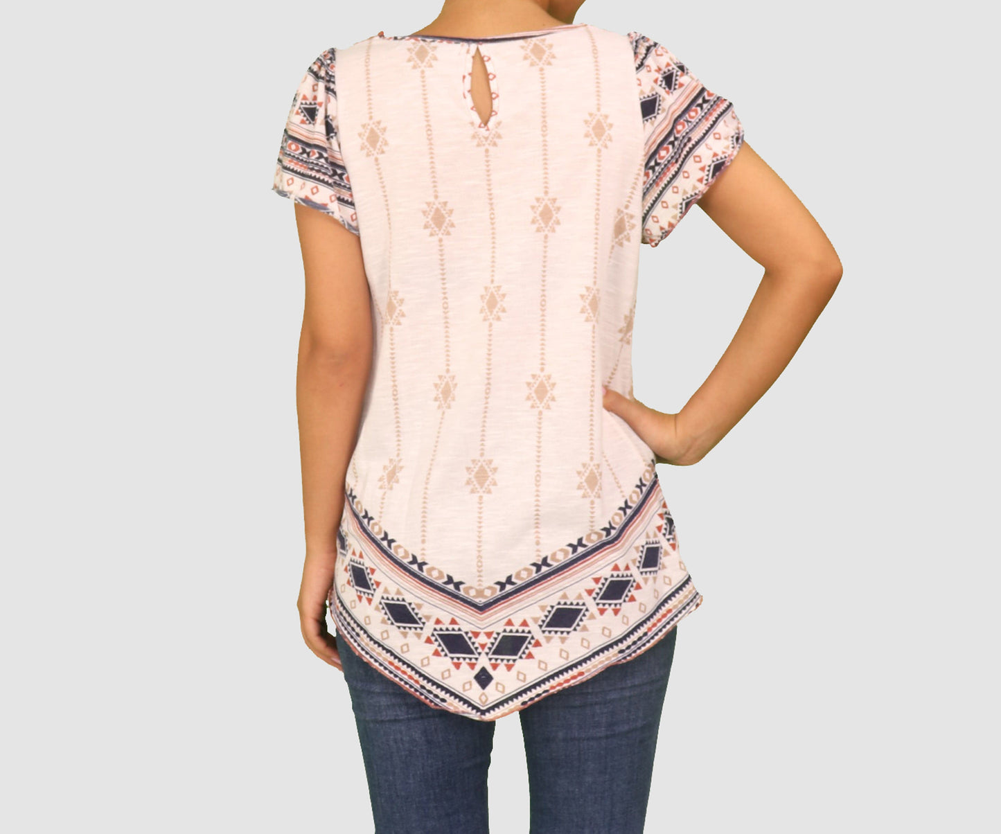 ABSOLUTELY FAMOUS Womens Tops Small / White/ Multi Short Sleeve Top
