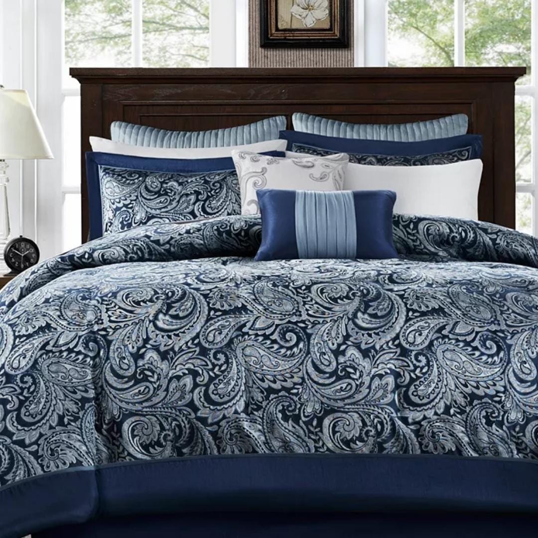 ADDISONPARK Comforter/Quilt/Duvet Full / Navy ADDISONPARK -  9-Pieces Comforter Set Bedding