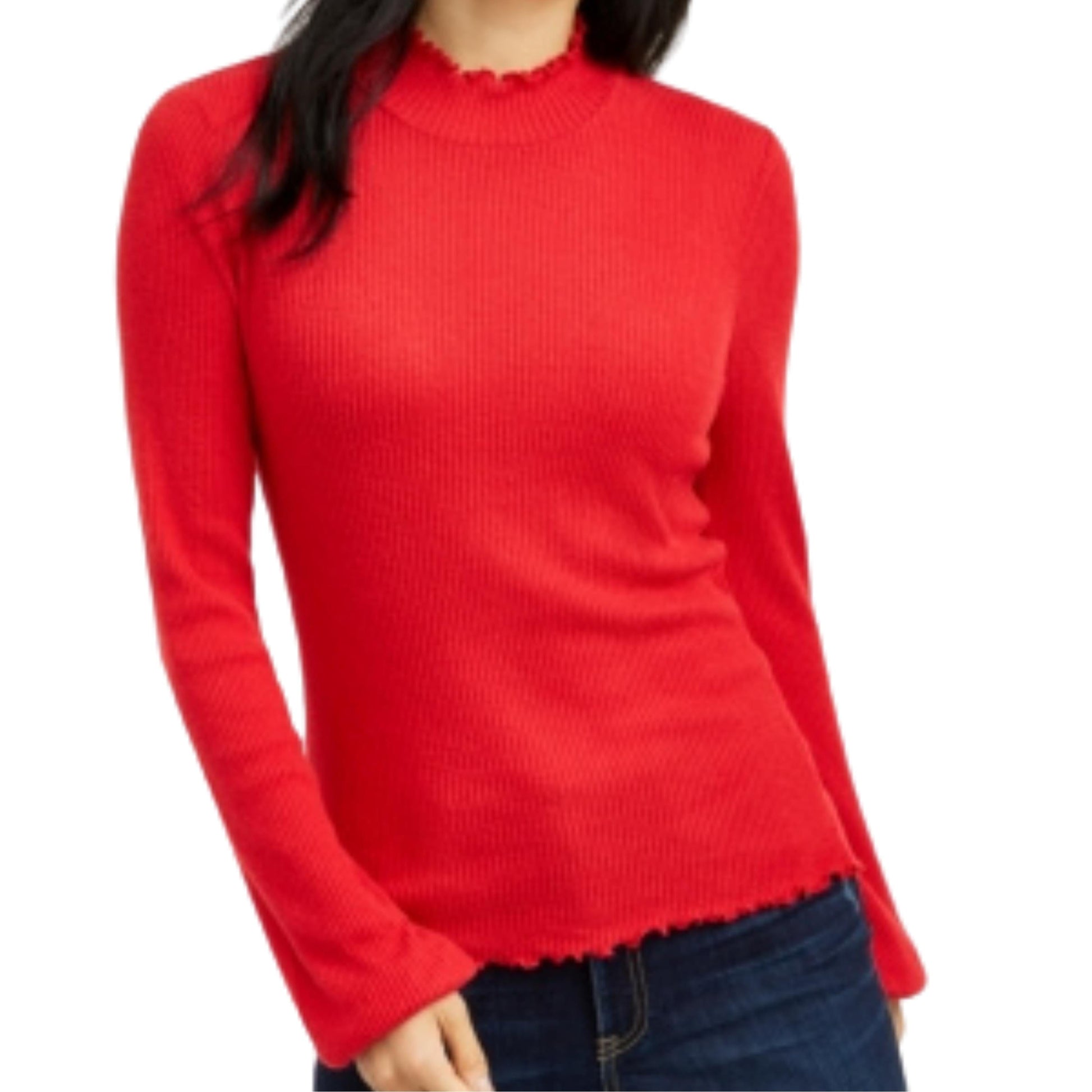 AMERICAN RAG Womens Tops XS / Red AMERICAN RAG - Ribbed Mock Neck Pullover Top