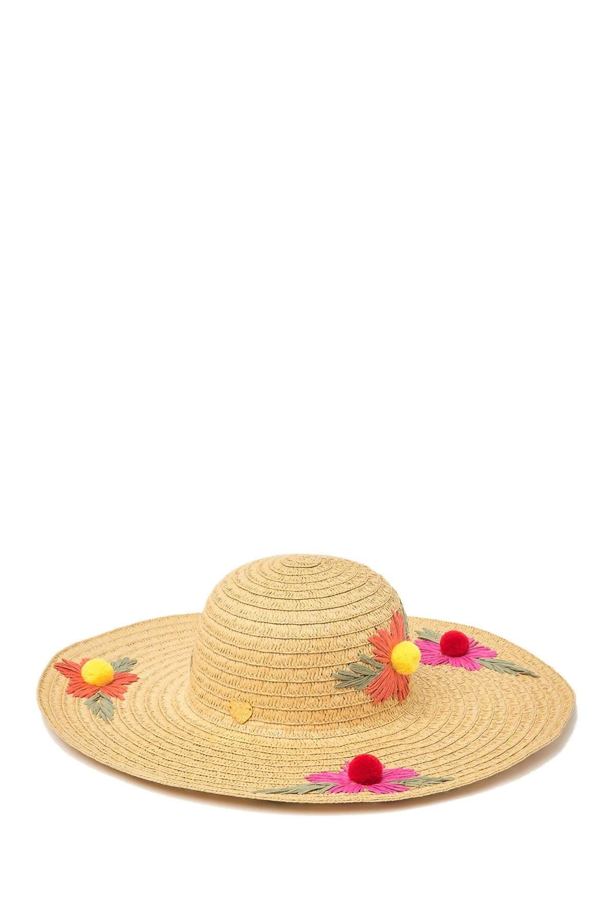 BETSEY JOHNSON Clothing Accessories One size / Sand BETSEY JOHNSON - Floral Bliss Paper Yarn Pom Pom Floppy Wide Hat