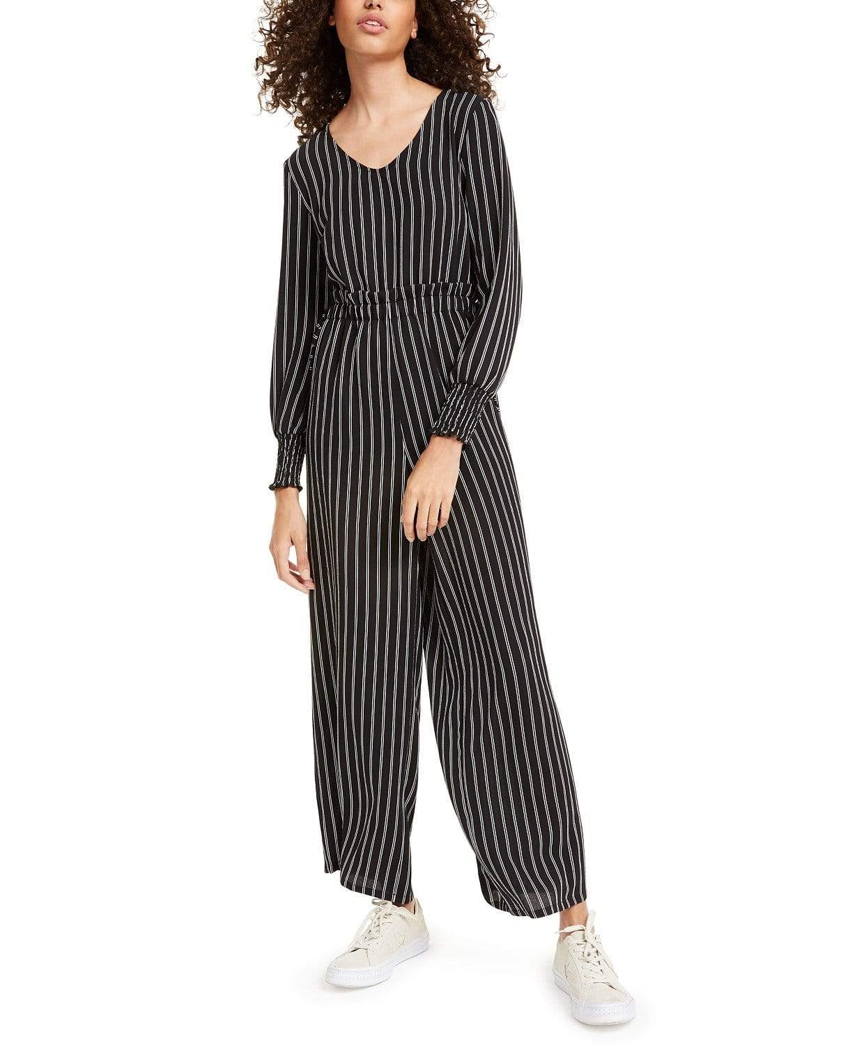 Brands and Beyond Womens Bottoms Black- white / X-Large Striped Paper-bag Jumpsuit