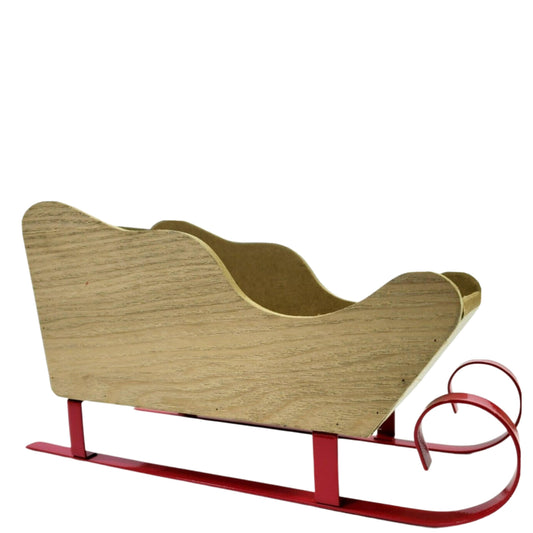BRANDS & BEYOND Christmas Decoration Natural Wood Sleigh with Red Runners