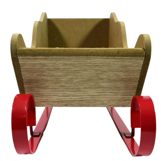 BRANDS & BEYOND Christmas Decoration Natural Wood Sleigh with Red Runners