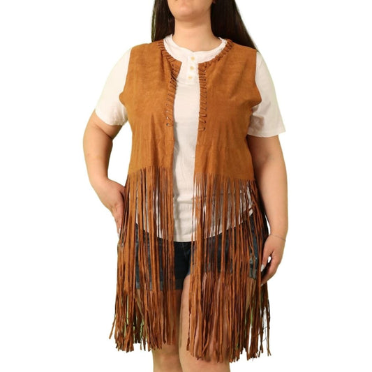 BRANDS & BEYOND Womens Jackets XXL / Brown Faux Suede Fringe Cardigan