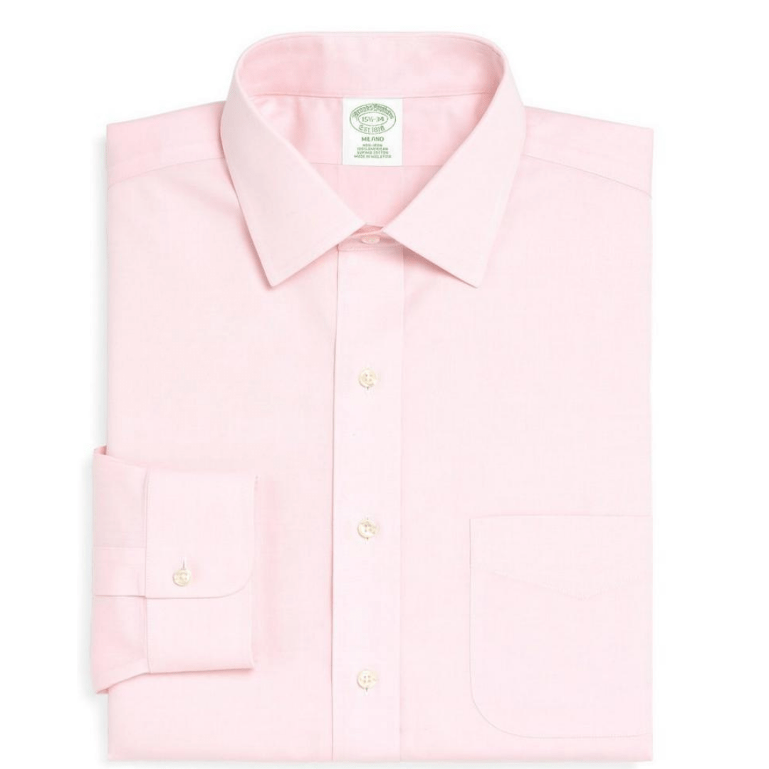 BROOKS BROTHERS Mens Tops L / Pink BROOKS BROTHERS - Pinpoint Solid Dress Shirt