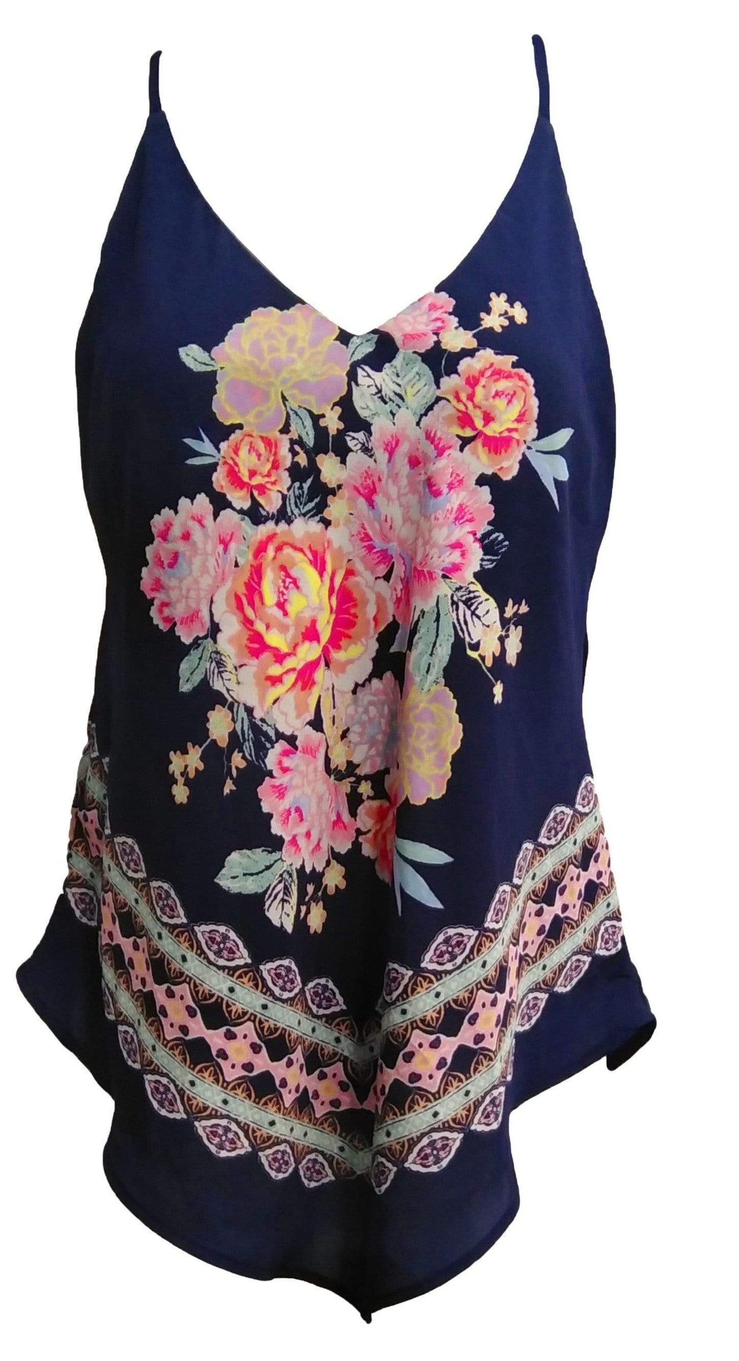by&by Womens Tops Medium / Navy Multi-Color Floral V-Neck Sleeveless Top
