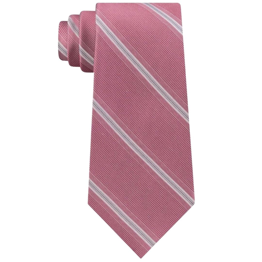 CALVIN KLEIN Clothing Accessories Pink CALVIN KLEIN - Men - Creme Stripe Slip Silk Neck Tie