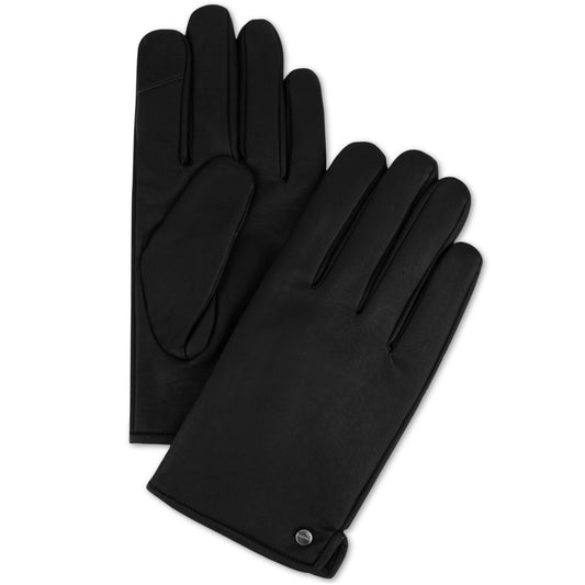 CALVIN KLEIN Gloves & Earmuffs M/L / Black CALVIN KLEIN - Mens Faux Leather Fleece Lined Winter Gloves