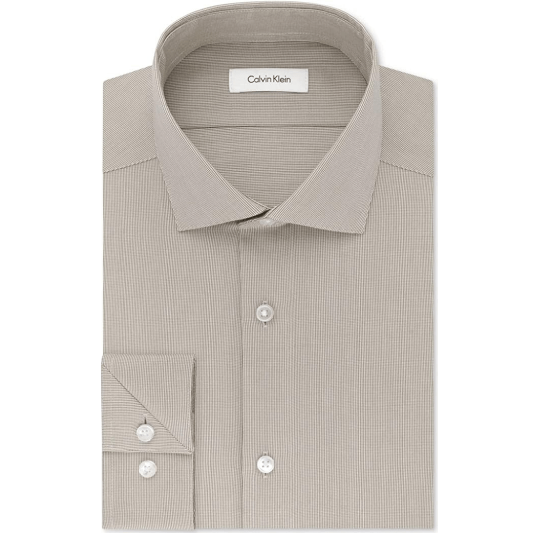 CALVIN KLEIN Mens Tops L / Brown CALVIN KLEIN - Long Sleeve Collared Classic Fit Shirt