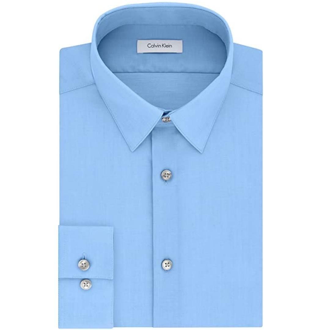 CALVIN KLEIN Mens Tops XL / Blue CALVIN KLEIN  - Slim Fit Non Iron Performance Herringbone Point Collar Shirt