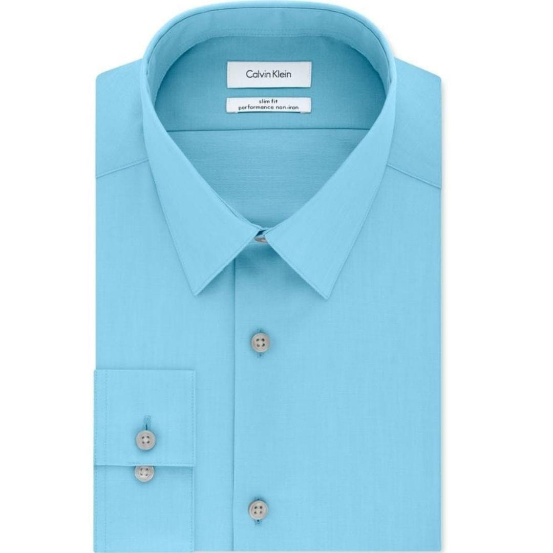 CALVIN KLEIN Mens Tops XL / Blue CALVIN KLEIN - Slim Fit Point Collar Dress Shirt