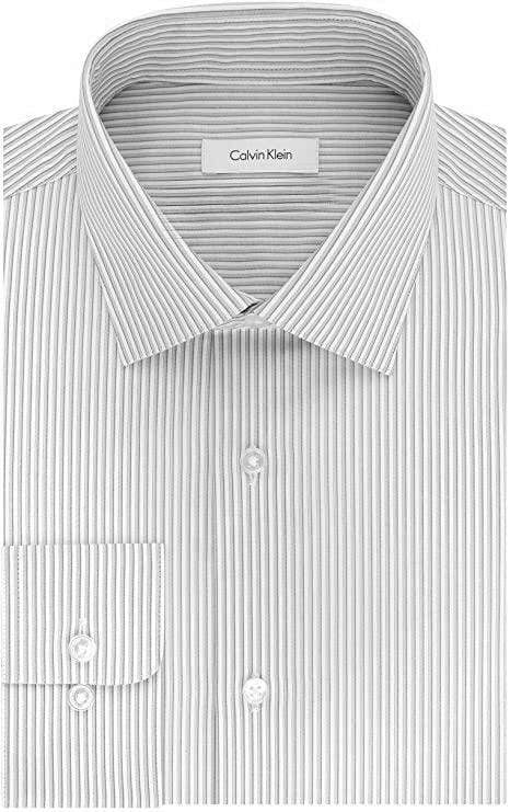 CALVIN KLEIN Mens Tops Small / White/Grey Dress Shirt Regular Fit