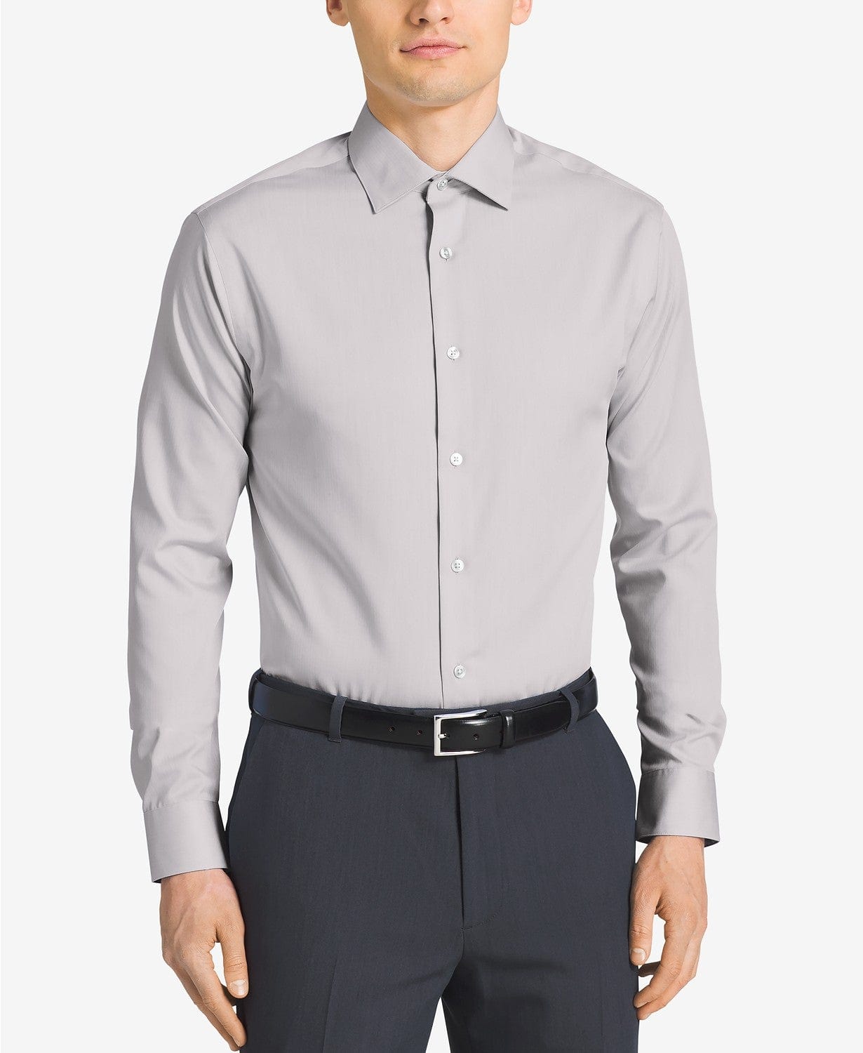 CALVIN KLEIN Mens Tops X-Large / Smoke Regular Fit Herringbone Dress Shirt