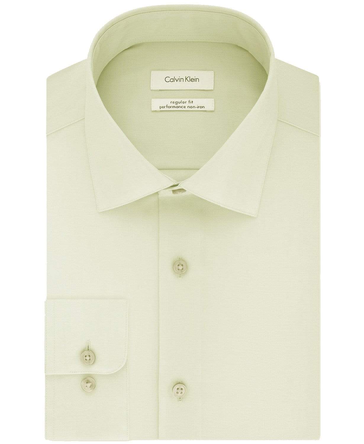 CALVIN KLEIN Mens Tops 32/33/17.5/ X-Large / Sea Grass Slim Fit Herringbone Dress Shirt