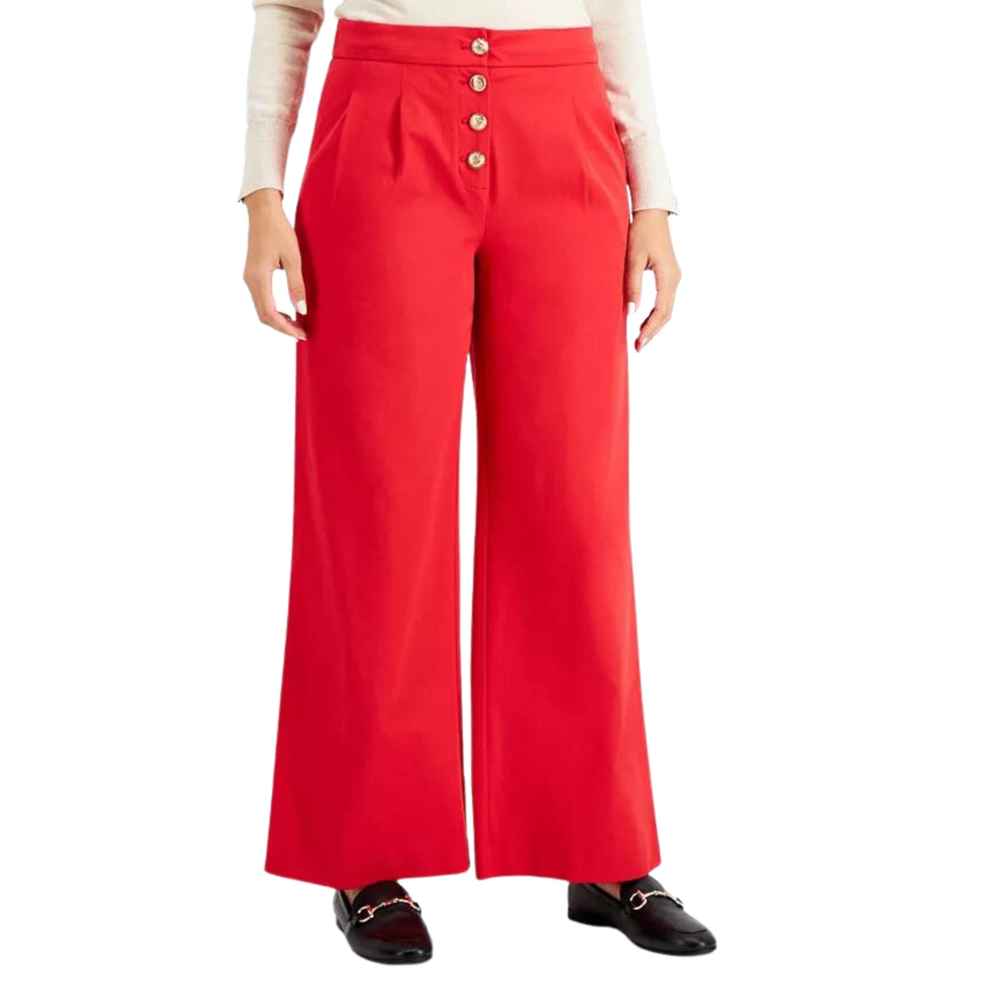 CHARTER CLUB Womens Bottoms L / Red CHARTER CLUB - Stretch Pleated Pocketed Button Fly Wear to Work Wide Leg Pants
