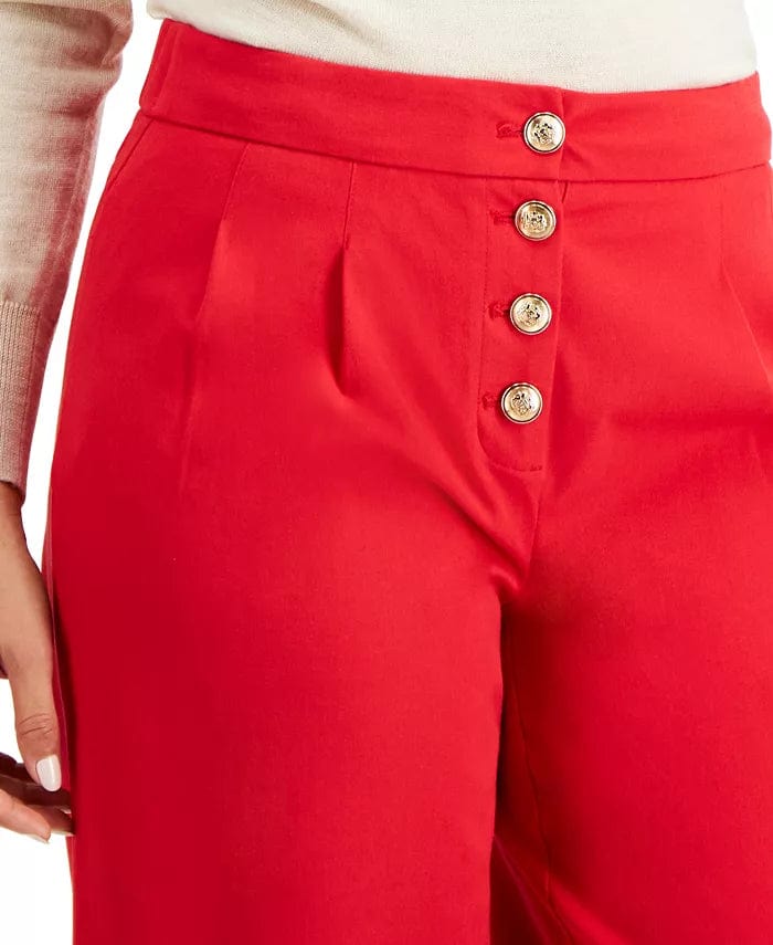 CHARTER CLUB Womens Bottoms L / Red CHARTER CLUB - Stretch Pleated Pocketed Button Fly Wear to Work Wide Leg Pants