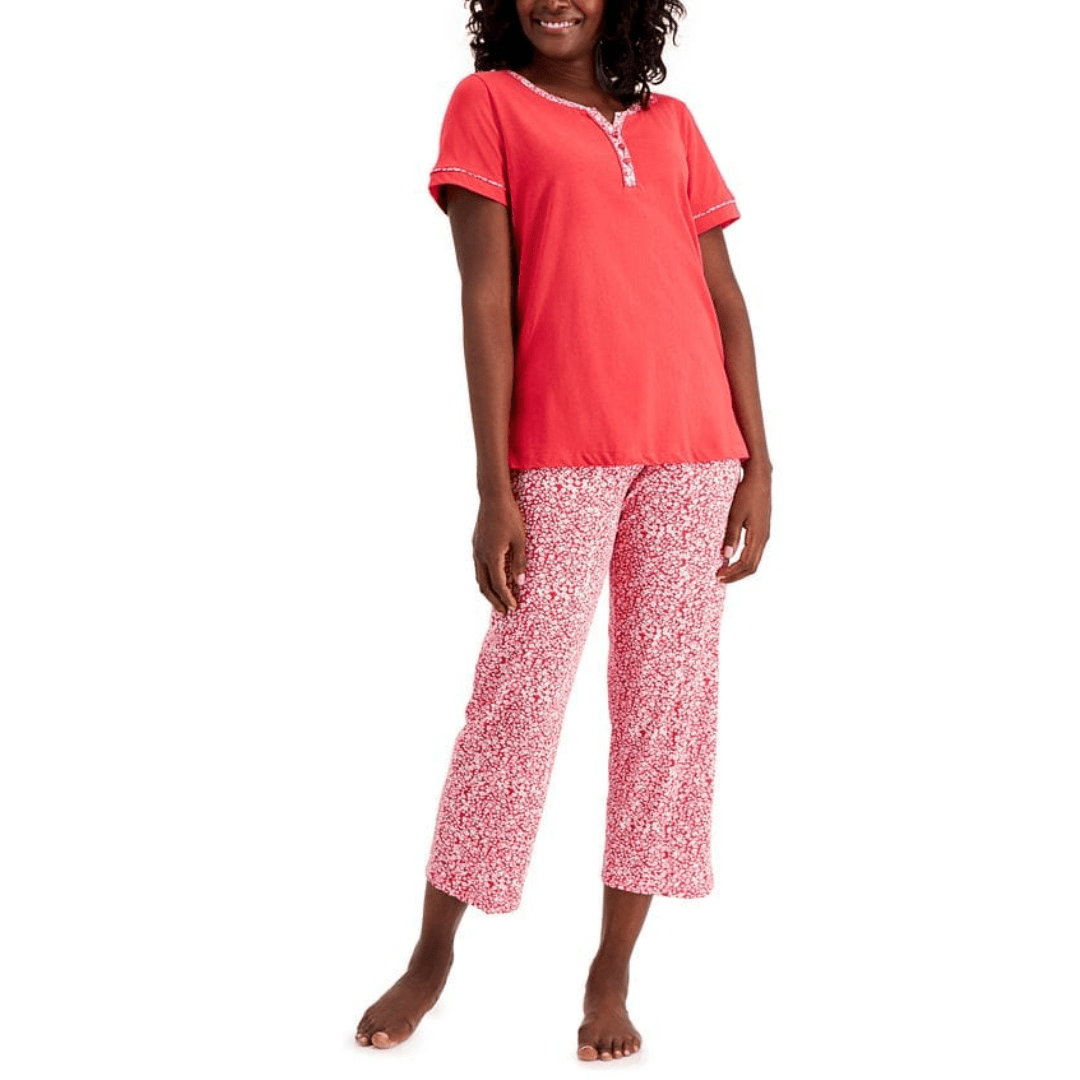 CHARTER CLUB Womens Pajama XS / Red CHARTER CLUB - Petite Cotton Capri Pajama Set