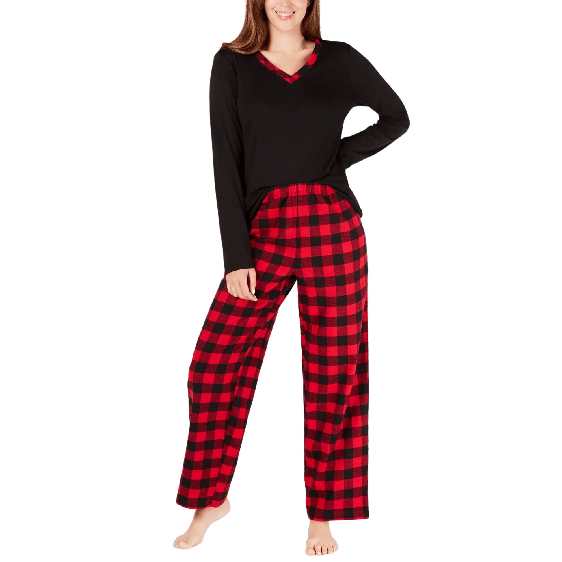 CHARTER CLUB Womens Pajama Petite S / Black CHARTER CLUB - Plaid Flannel Mix It Pajamas Set