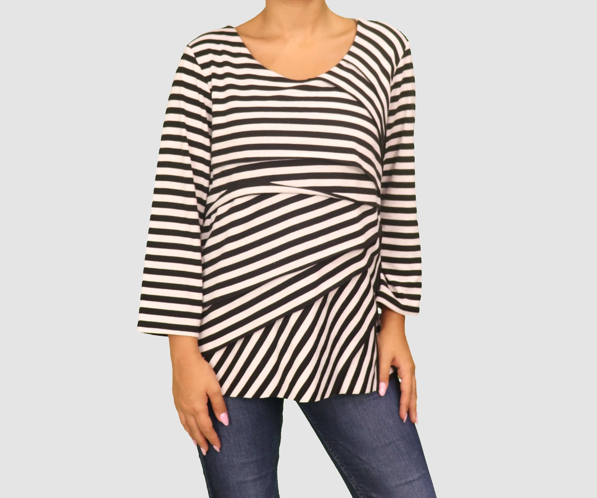 CHICO'S Womens Tops X-Large / Black/ White Long Sleeve Top
