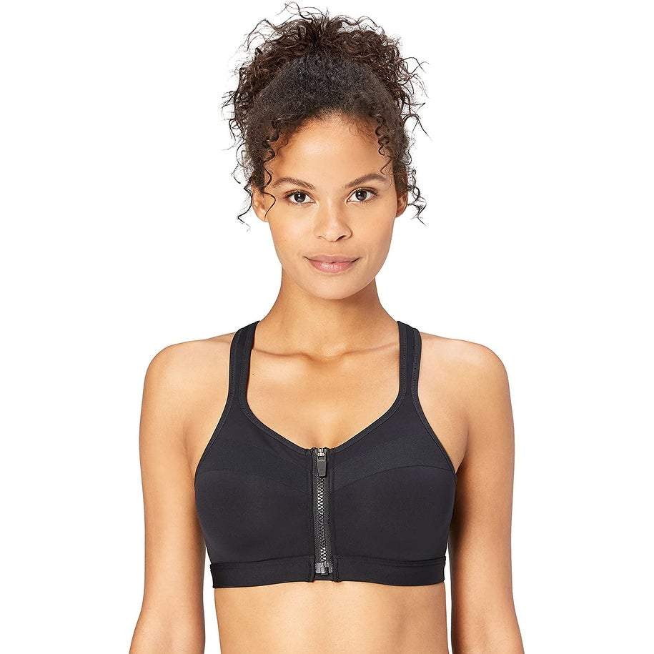 CORE 10 Womens sports 34B / Black High Support Wire-Free Cross Back Front-Zip Sports Bra