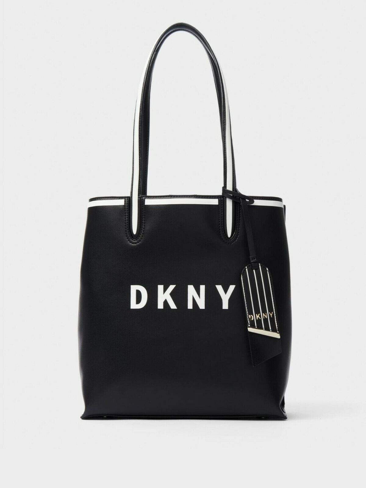 DKNY Bags Black/White Tote Bag Black Jade Striped Leather Logo Tote