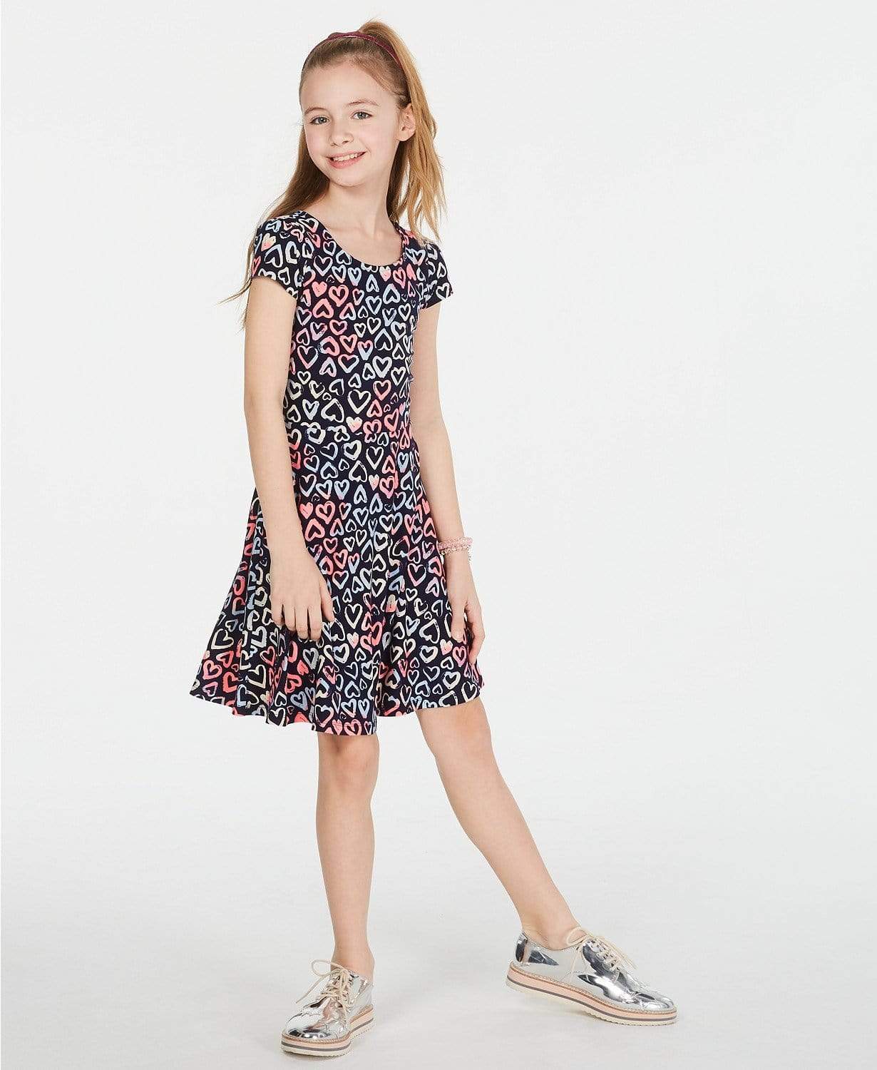 EPIC THREADS Girls Dress S / 6Years / Multi-Color EPIC THREADS -  Heart-Print Fit & Flare Dress