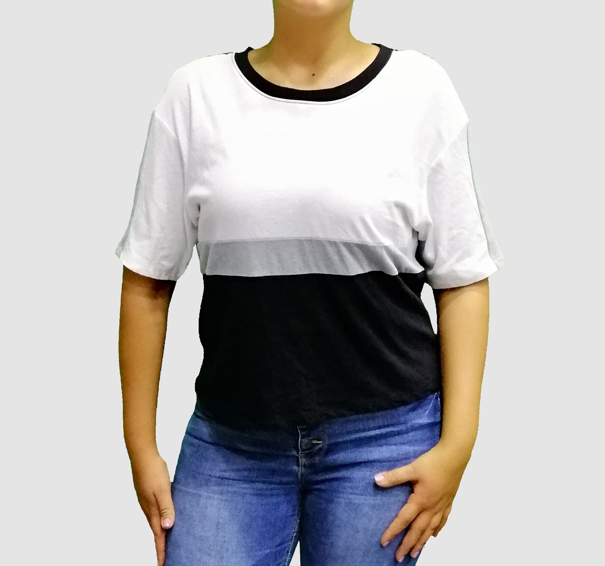 Flirtitude Womens Tops Large / Black-White-Grey Short Sleeve Top