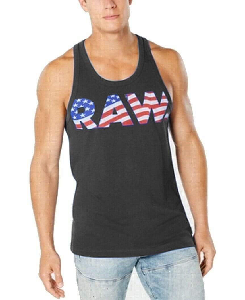 G-Star Raw Mens sports Black / Medium Raw T-Shirt Flag Logo American USA Tank Top